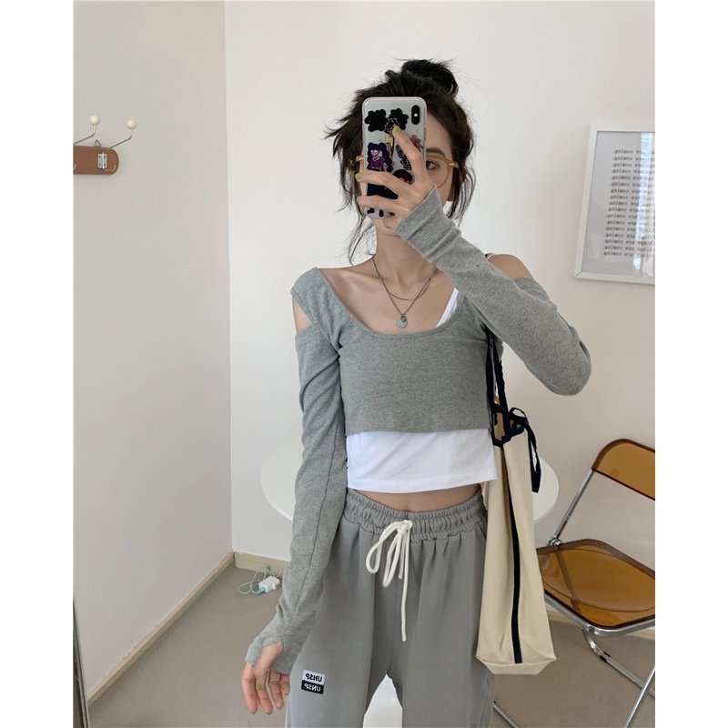 Áo Thun Tay Dài Dáng Ôm Xếp Ly Thời Trang Cho Nữ