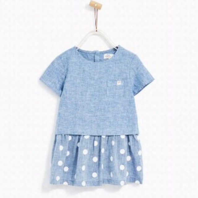 (Sz 12/18m) Váy zara xanh chấm bi