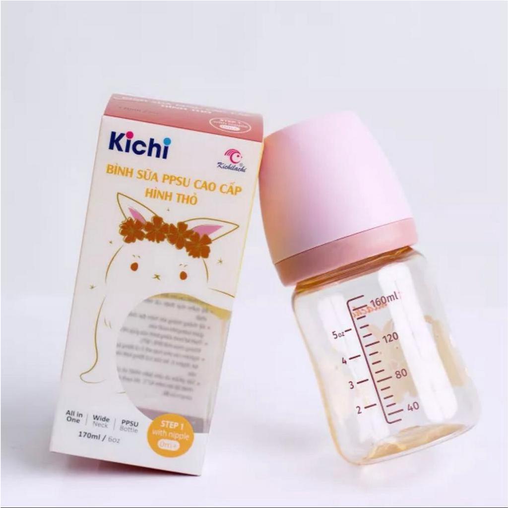 Bình sữa cổ rộng PPSU cho bé Kichilachi họa tiết hình Thỏ dễ thương 170ml - 270ml