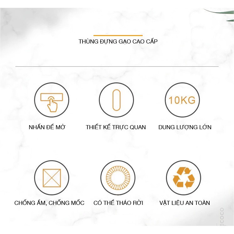 Thùng đựng gạo Ecoco 10kg chính hãng, chống ẩm ngăn côn trùng thông minh cao cấp tặng kèm cốc đong gạo