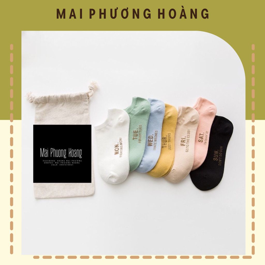 Set tất tuần nam nữ cổ ngắn - tất nam tất nữ 7 đôi 7 ngày