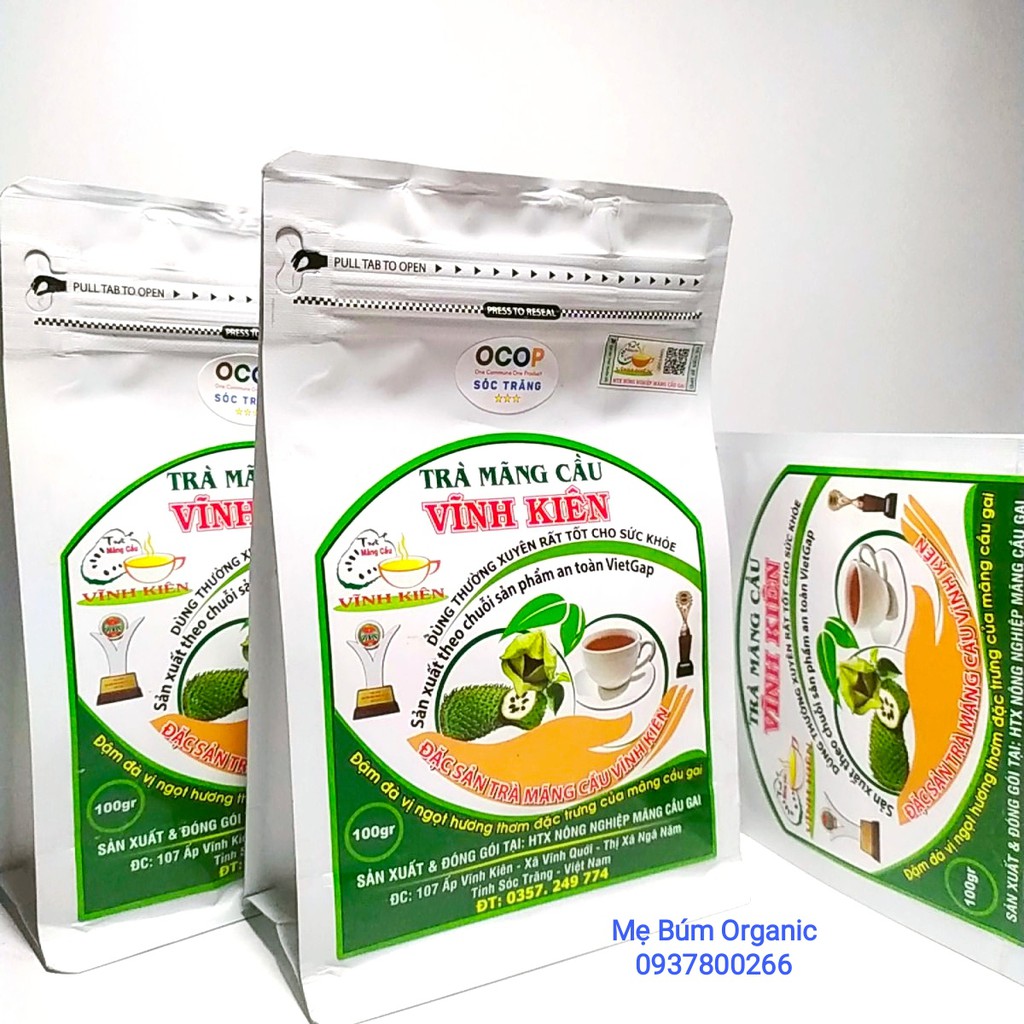 [ Combo 03 Gói] Trà mãng cầu Vĩnh Kiên nguyên chất 100% từ trái mãng cầu xiêm gói 100g - tăng cường sức khỏe toàn diện