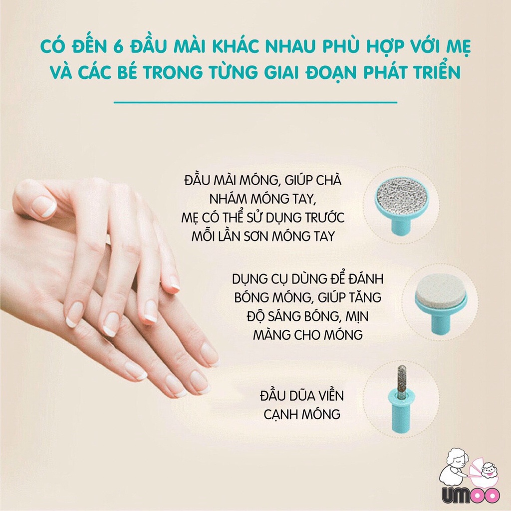 Máy cắt dũa mài chà móng tay điện Umoo cao cấp đa năng an toàn thông mình tiện dụng cho bé sơ sinh