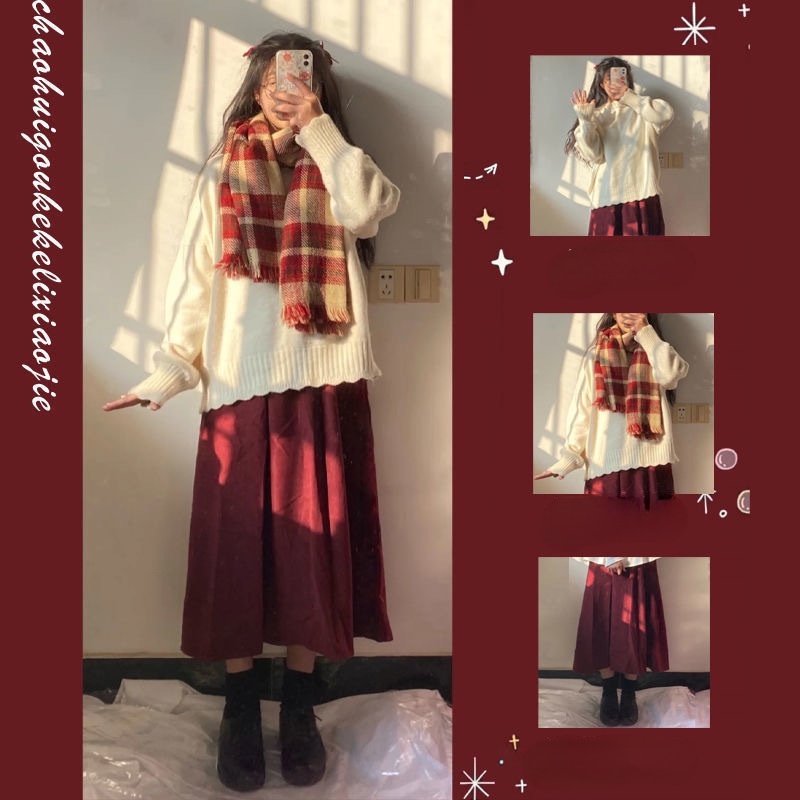 Set áo sweater dáng rộng và chân váy thiết kế phong cách thời trang Hàn Quốc mới xinh xắn cho nữ (Có bán lẻ)