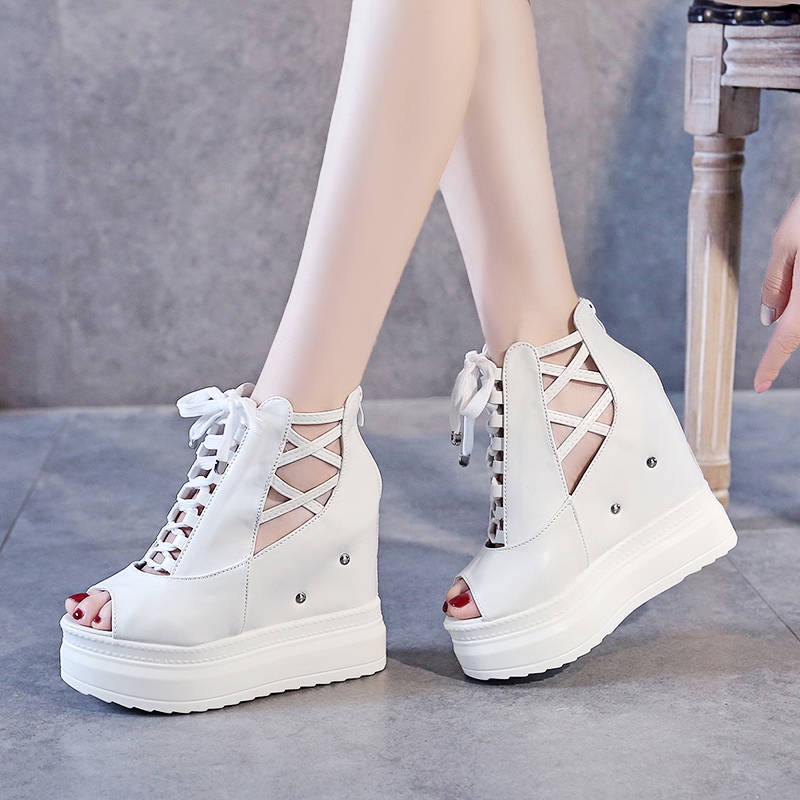 Giày đế xuồng hở mũi thời trang mùa hè phong cách La Mã mới