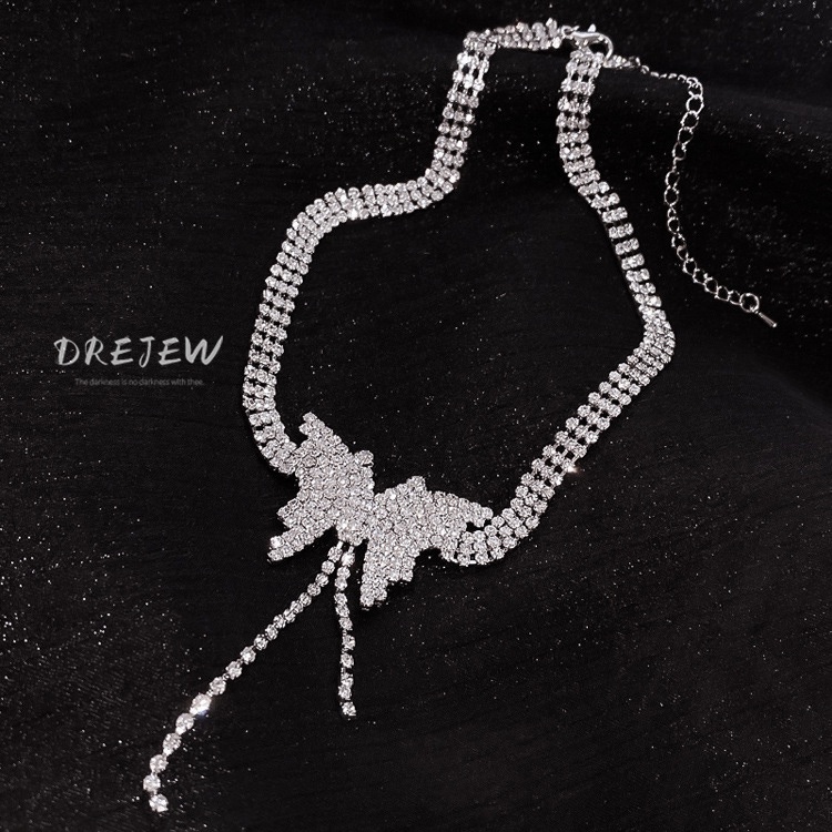 DREJEW Vòng cổ mặt hình bướm đính đá toàn diện phong cách hip hop Âu Mỹ đơn giản độc đáo dành cho nữ