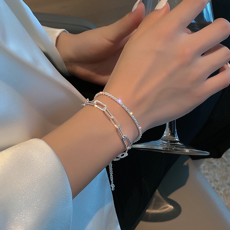 Vòng đeo tay chuỗi xích màu bạc lấp lánh sáng bóng điều chỉnh được thanh lịch đơn giản dành cho nữ