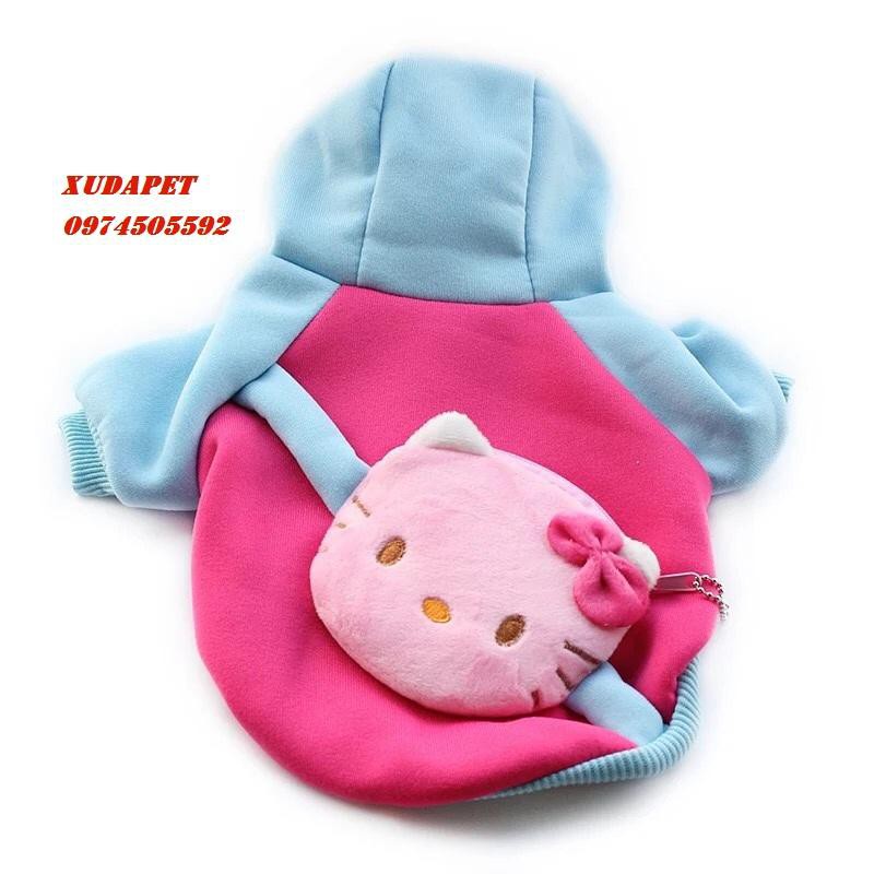 Áo hoodie có nón và túi đeo cho chó mèo hình Kitty đủ size Xudapet – SP000145