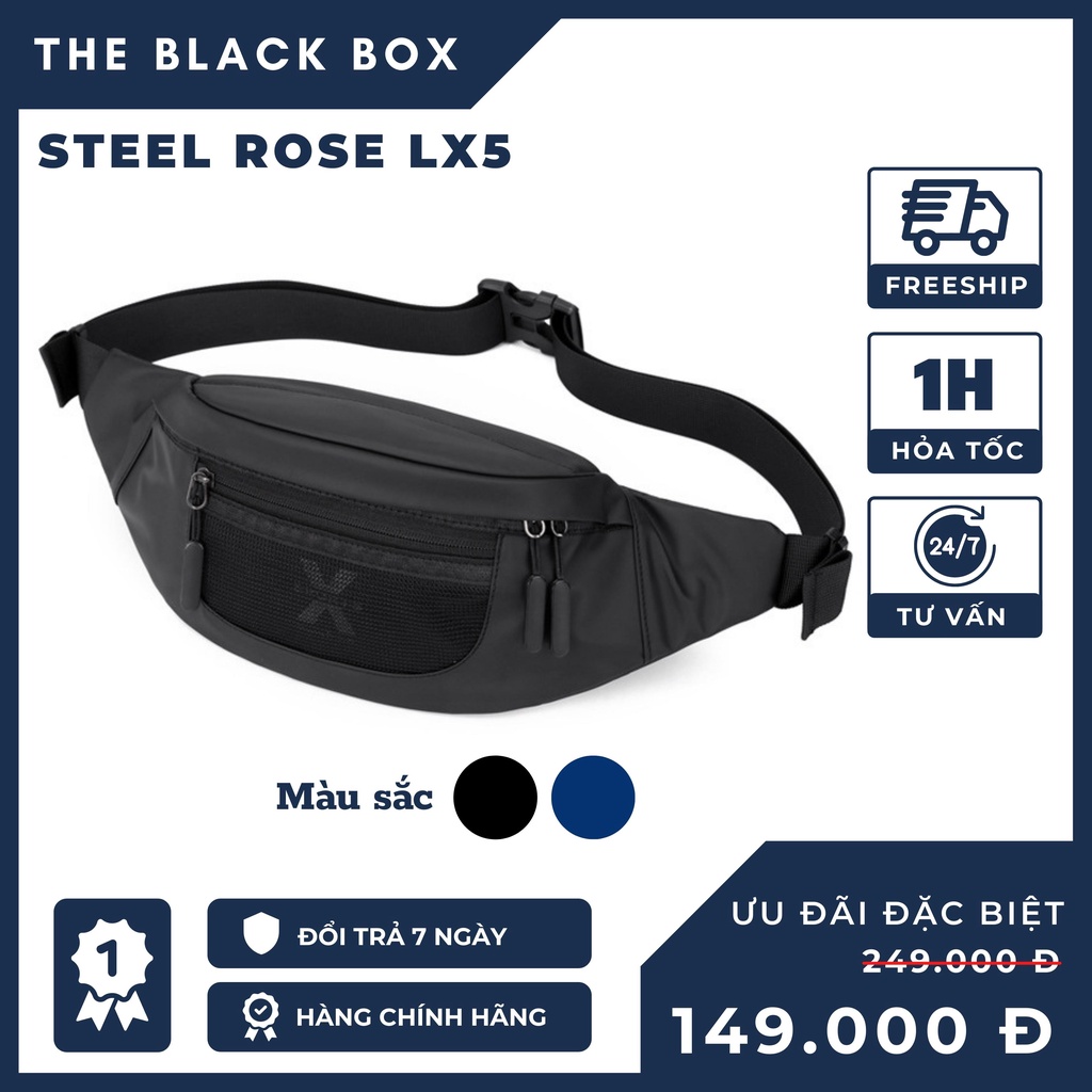 Túi Đeo Chéo, Túi Bao Tử Steel Rose Nam Nữ Chống Nước Thời Trang Hàng Cao Cấp LX5 Freeship - The Black Box