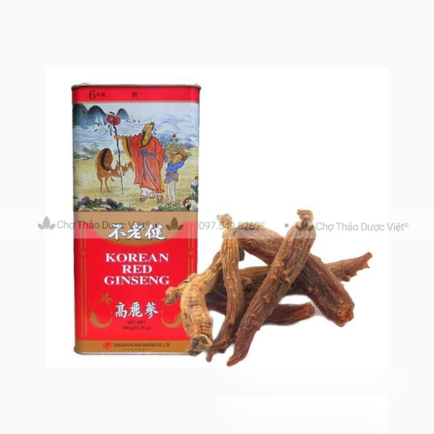 Hồng sâm củ khô hộp thiếc Daedong - Nhân sâm khô hàn quốc 6 năm tuổi thượng hạng - Chợ Thảo Dược Việt