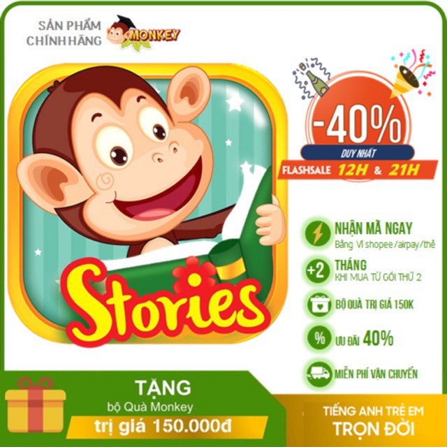 Toàn quốc  MONKEY STORIES - Mã học phần mềm tiếng Anh + 3 tháng Monkey Math