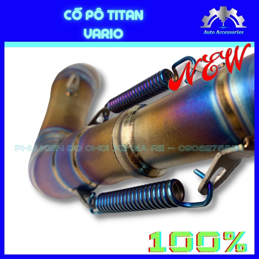 NEW 100% - Cổ Pô Titan VARIO gắn Pô Zin theo xe, Titan màu cực nét, cực đẹp, lắp đặt như Zin, Kèm Pát Cổ