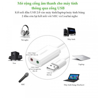 Cáp chuyển USB ra Sound UGREEN 30143 (jack 3.5mm Headphone và Microphone) cao cấp - Hàng chính hãng