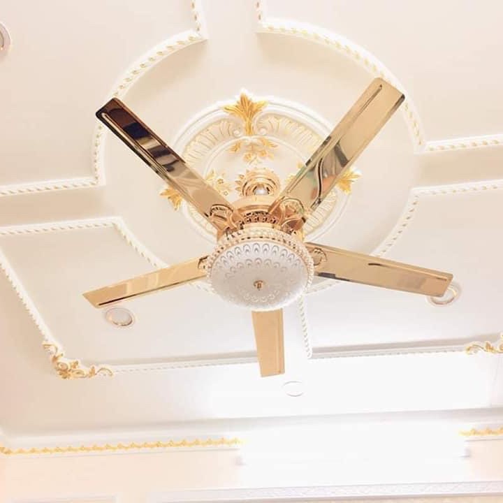Quạt Trần Đèn Nhập Khẩu 5 Cánh Mạ 24k /18k, Quạt Trần Trang Trí Phòng Khách Đẹp,Sang Trọng