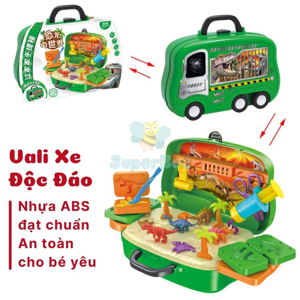 Bộ Đất Nặn An Toàn Cho Bé Sẵn Khuôn Mô Hình Thế Giới Khủng Long, Đồ Chơi Đất Sét, Vali Có Quai Xách Kèm Bánh Xe