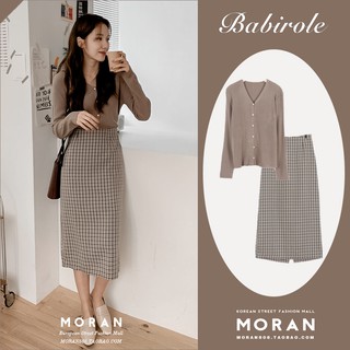 (ORDER) Chân váy mùa thu MORAN cạp cao kẻ sọc caro dáng bút chì xẻ tà sau công sở Hàn Quốc ( HÀNG_MỚI )