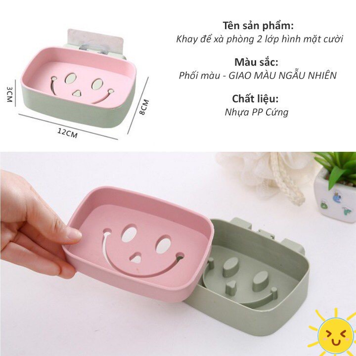 Khay Để Bánh Xà Phòng Dán Tường 2 Lớp Đáy Kín Hình Mặt Cười [Loại tốt] 88250 shop tiện ích