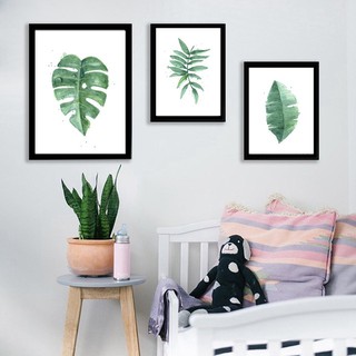 Tranh canvas kèm khung tranh treo tường lá cây màu nước 0