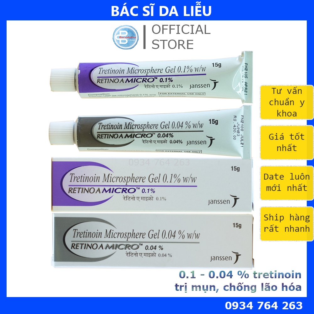 Tretinoin Microsphere 0.04% - 0.1% Retino Gel (15g) - giảm mụn, sáng da
