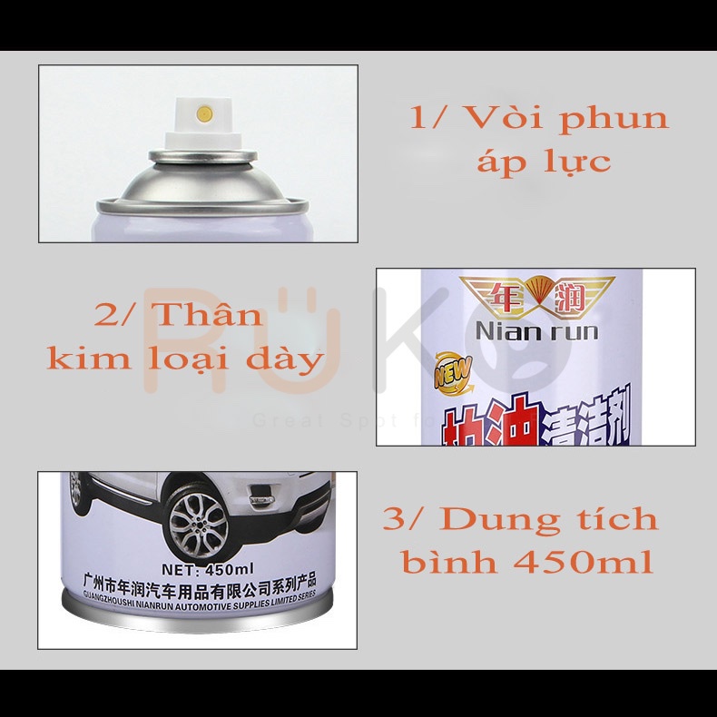 Nian run- chai xịt tẩy nhựa đường, cao su v.v...