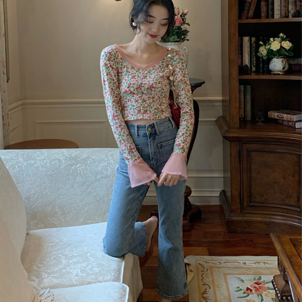 Quần jeans lưng cao phong cách retro Hong Kong cho nữ