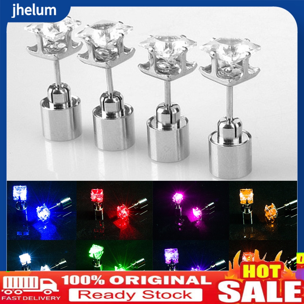 Khuyên tai đính đá zirconia vuông có đèn LED phát sáng độc đáo cho nữ