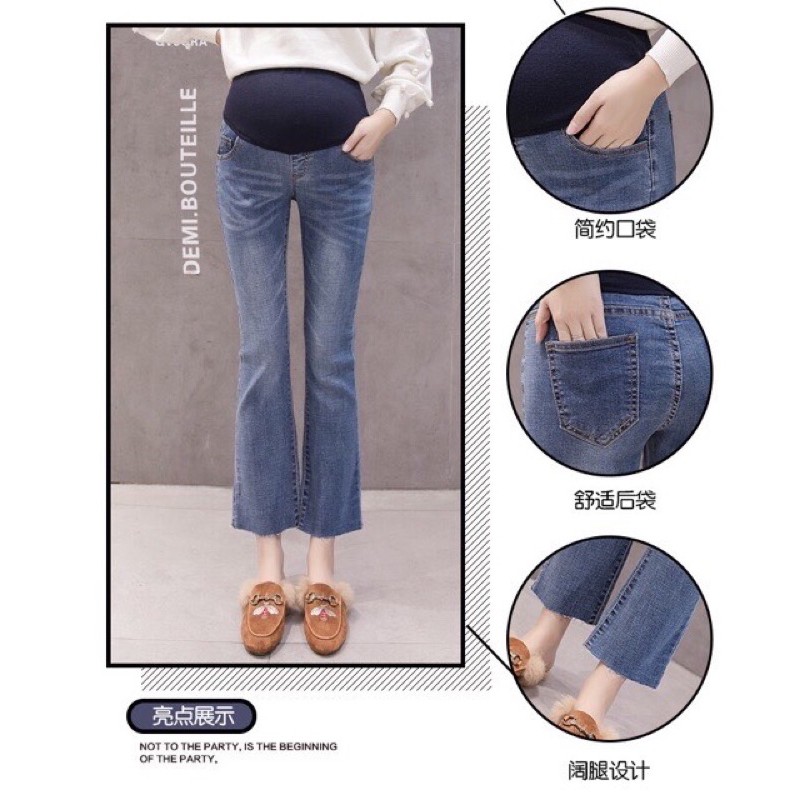 Sẵn hàng🤰quần jean bầu ống loe co giãn siêu đẹp