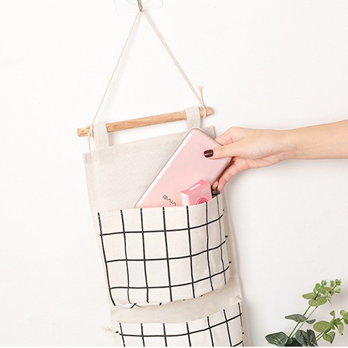 HCM - Bộ túi 3 ngăn treo tường kiểu Nhật họa tiết caro