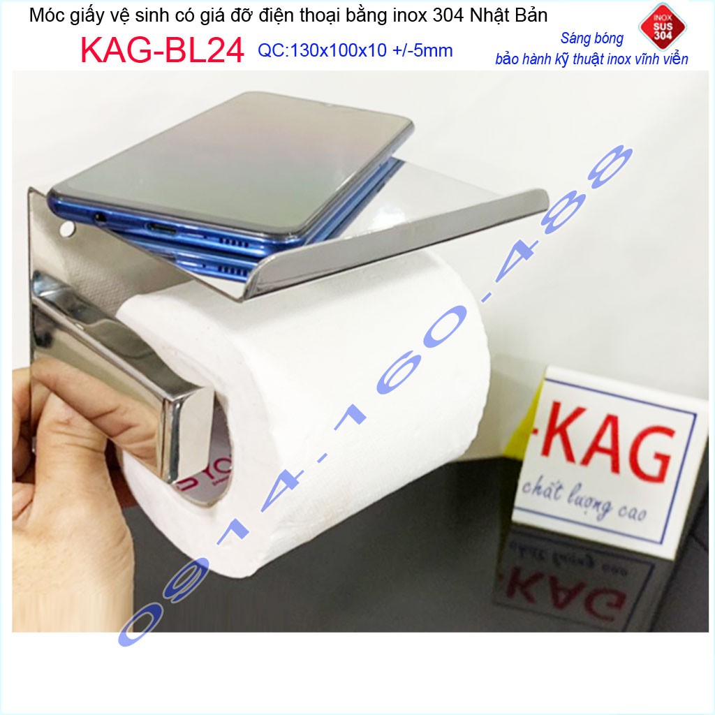 Móc giấy vệ sinh KAG-BL24 có giá đỡ điện thoại, kệ để giấy 304 Nhật Bản inox bóng dập khuôn sắc sảo đến từng chi tiết