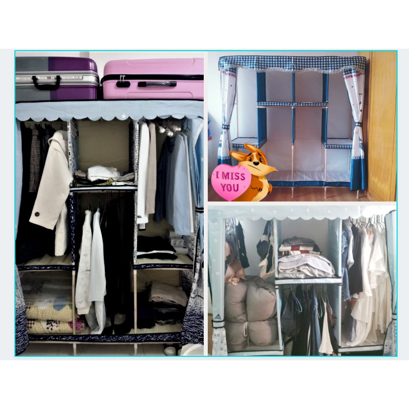 Tủ Quần Áo Vải Tủ vải khung gỗ để quần áo để đồ bọc nhựa 2, 3, 4 buồng cỡ lớn loại 1 chống ẩm mốc - Bảo hành 1 năm