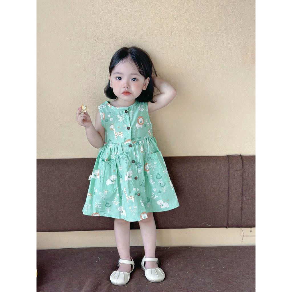 Váy cổ tròn hàng thiết kế vải thô mềm mát cho bé gái từ 8-20kg