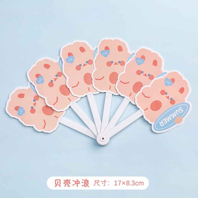 Quạt Xếp Cầm Tay Bằng Nhựa PP In Họa Tiết Hoạt Hình Gấu Dễ Thương 6 Ngăn Tiện Dụng Cho Bé YB3