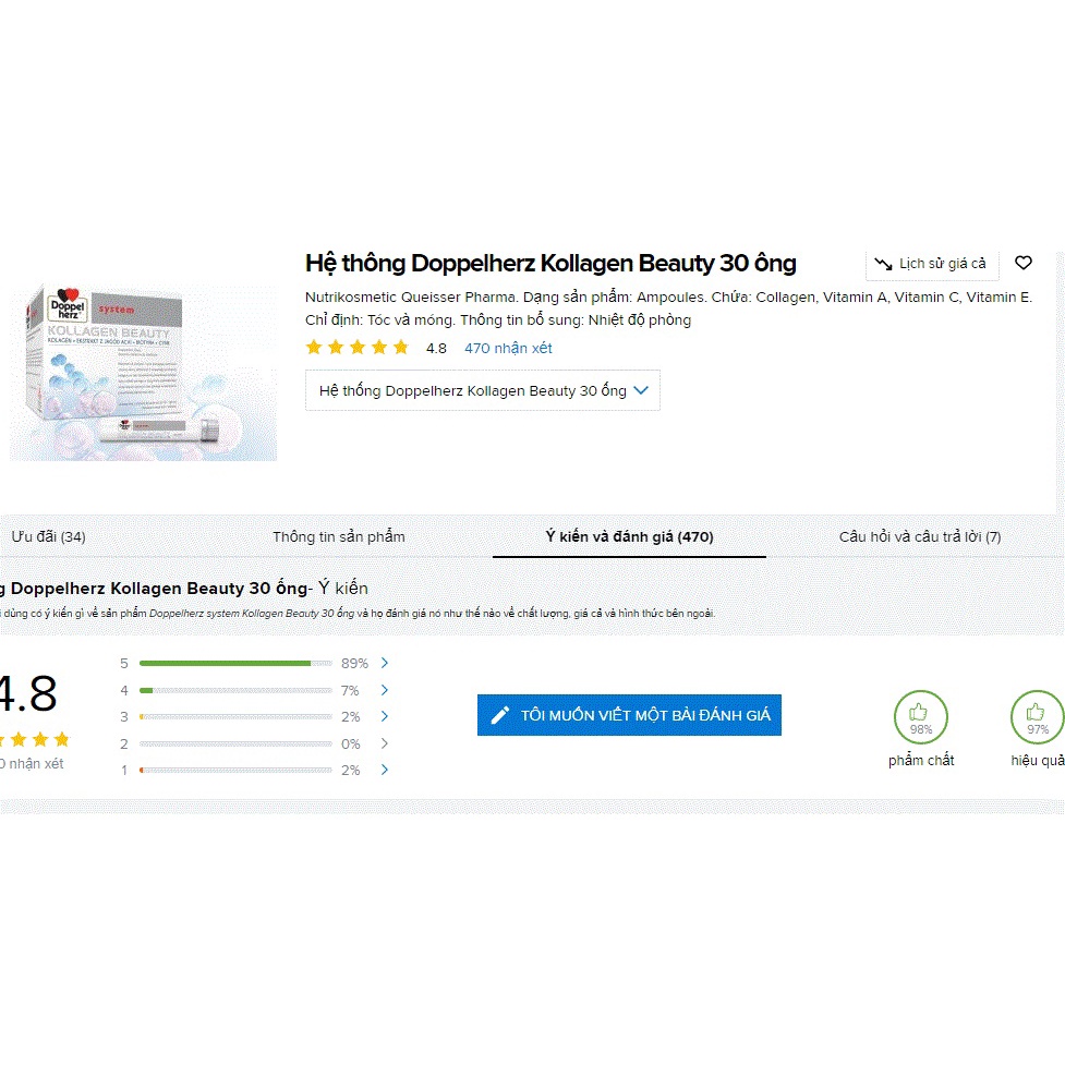 Collagen thuỷ phân dạng nước Kollagen Beauty Doppelherz 30 ống