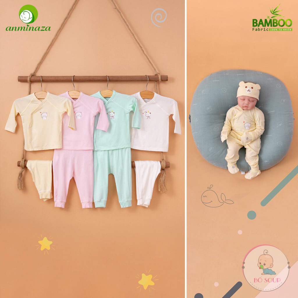 Đồ bộ dài tay cho bé trai bé gái sơ sinh cài lệch, chất cotton tăm tre hãng Anminaza Việt Nam