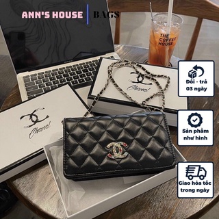 Túi đeo vai nữ có logo đính đá, túi đeo chéo khóa nam châm màu đen full box size 20
