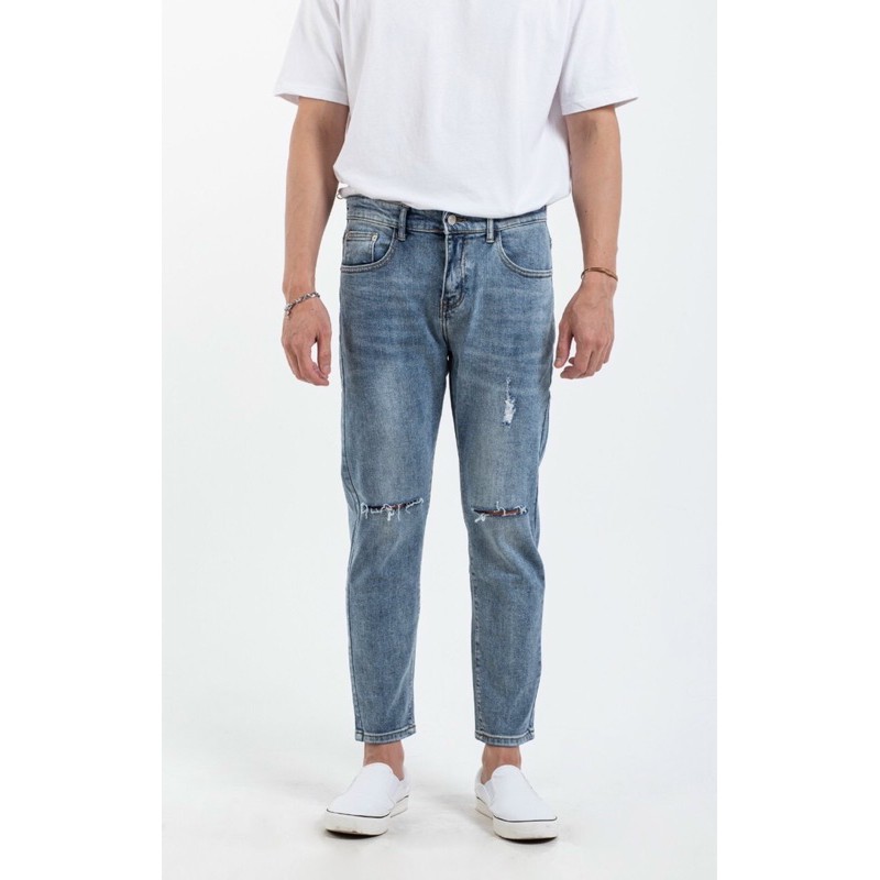 Quần Jeans Nam J896 là quần jeans xanh rách gối • MinWay Store