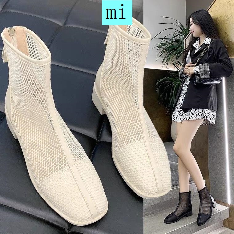 Giày bốt Martin đế dày phối lưới phong cách Hàn Quốc thời trang cho nữ