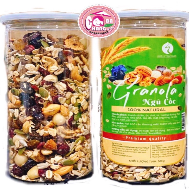 Ngũ cốc Granola (20% yến mạch 80% trái cây sấy và hạt) Hũ 500g