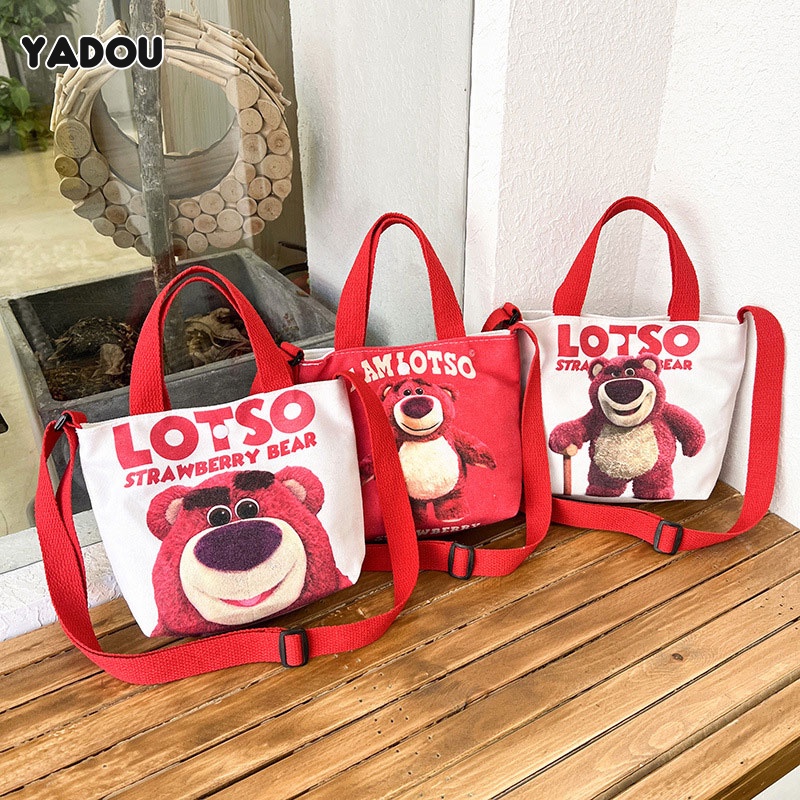Túi đeo vai YADOU vải canvas in hình gấu/ dâu tây thời trang dễ thương cho bé trai/ bé gái