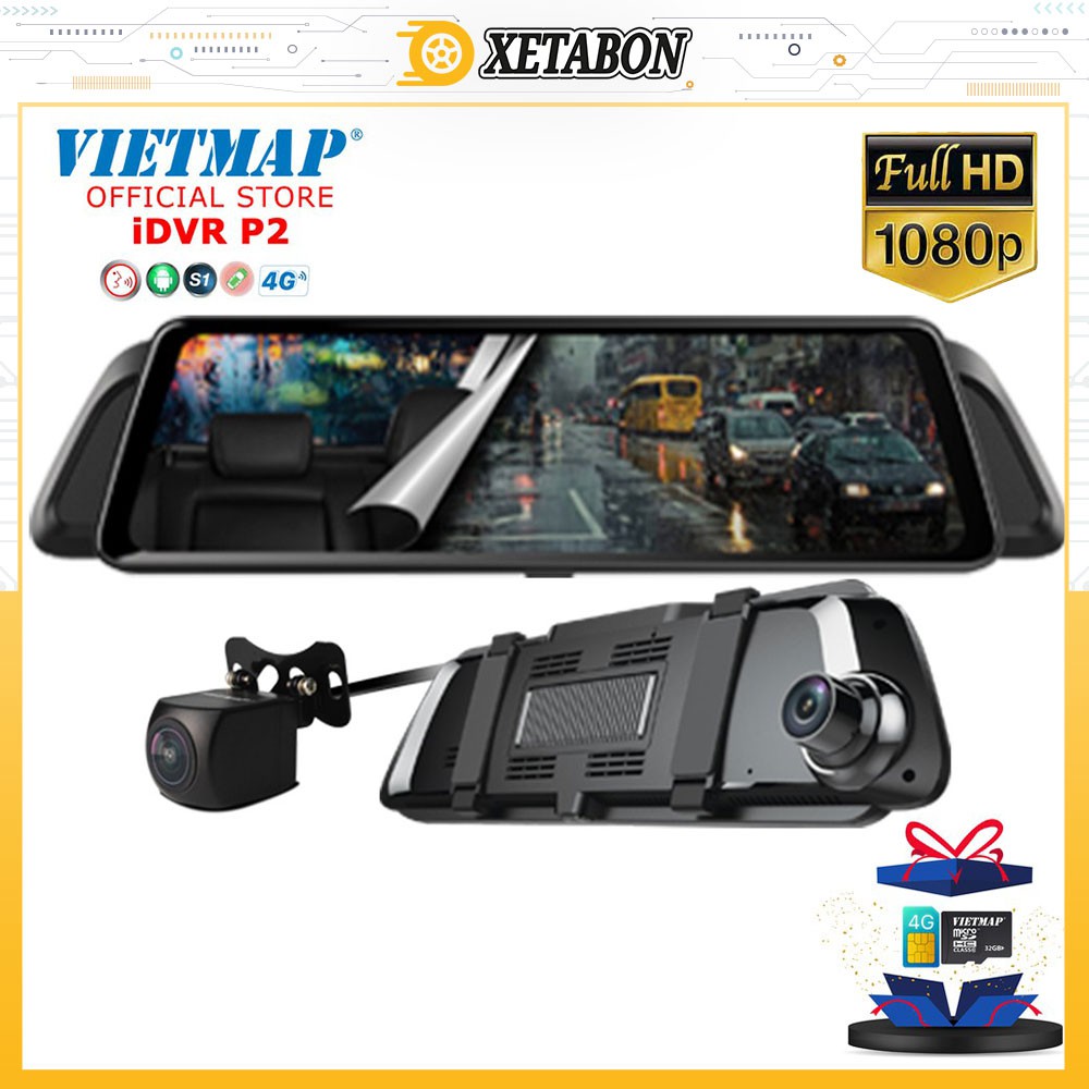 Camera hành trình gương VIETMAP iDVR P2 + Điều Khiển Bằng Giọng Nói + Dẫn đường VietMap S1 + Truyền hình trực tiếp video