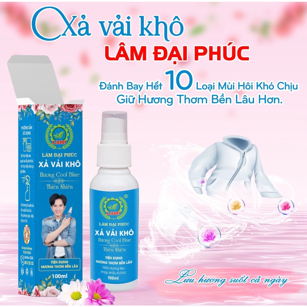 Xịt thơm quần áo xả vải khô Lâm Đại Phúc khử mùi mồ hôi làm mềm vải lưu hương lâu 48h 100ml