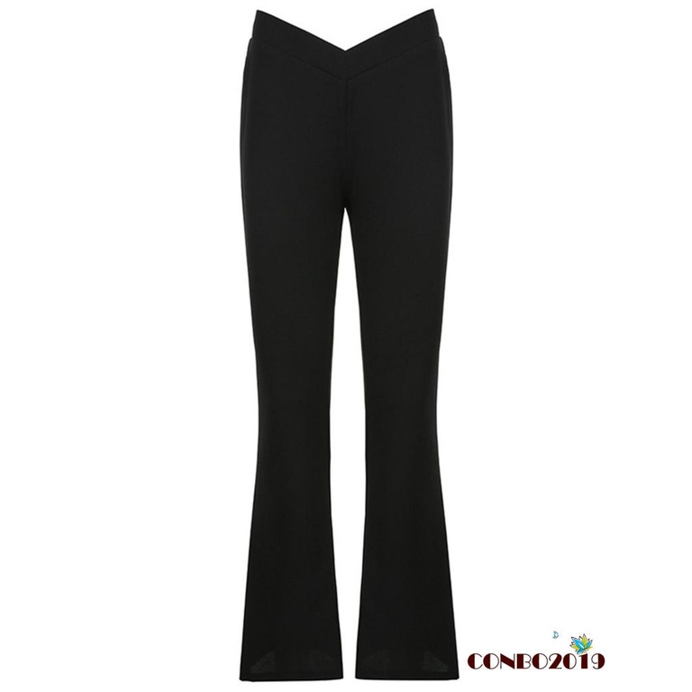 Hgm-quần Ống Loe Lưng Thấp Màu Trơn Đơn Giản Cho Nữ Size S/ M/ L