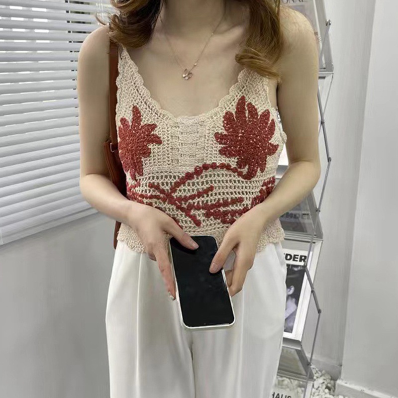 Áo Croptop Dệt Kim Sát Nách Dáng Rộng Cổ Chữ V Thời Trang Cho Nữ
