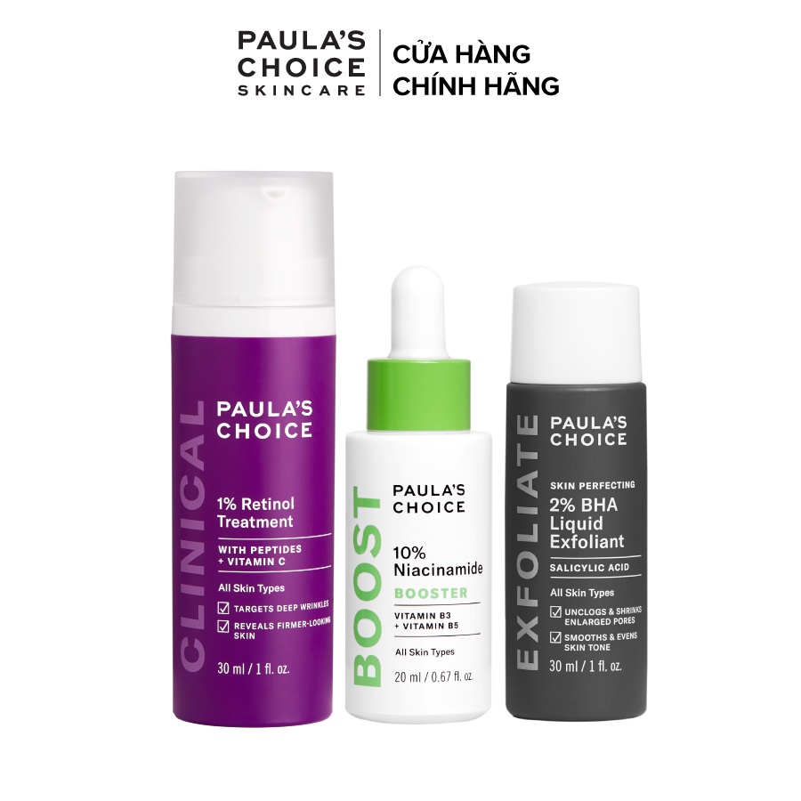 Bộ quà tặng 3 sản phẩm Paula's Choice Retinol 1% 30ml, Niacinamide 10% 20ml, BHA 2% Liquid 30ml 8010-7980-2016