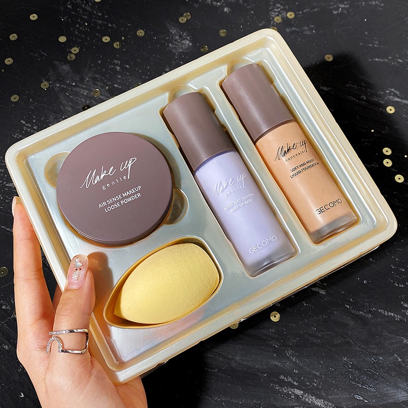[Hàng mới về] Set 4 lọ kem nền dạng lỏng GECOMO che khuyết điểm tạo lớp nền mút hình quả trứng