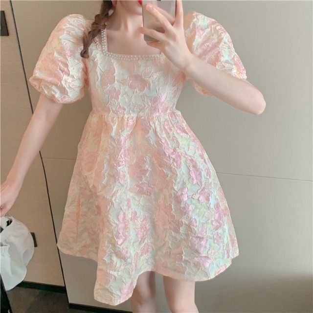 [ORDER]_Váy tiểu thư babydoll hoa nổi đính ngọc