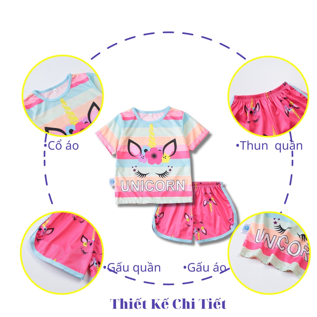 Bộ quần áo bé gái in hình cute 3d chất vải sill lạnh không nhăn k chảy xệ thoáng mát từ 12kg đến 27kg-HOÀNG NAM KIDS