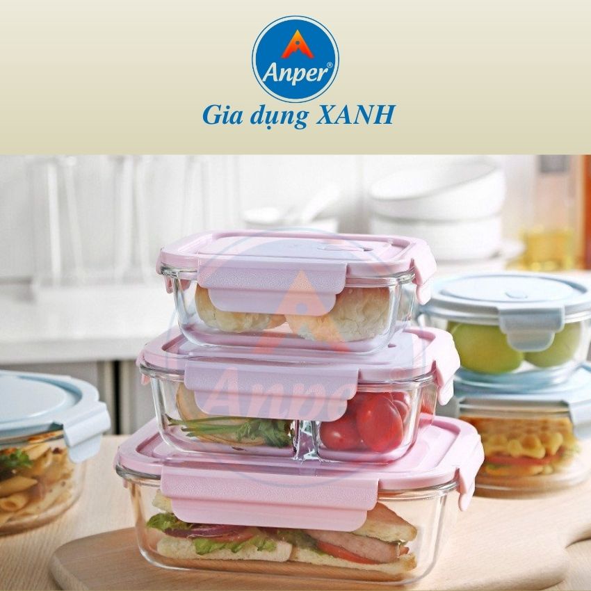 Hộp thuỷ tinh đựng cơm  Anper , thực phẩm chia ngăn chống tràn nắp hút chân không , Giống  Lock lock | BigBuy360 - bigbuy360.vn