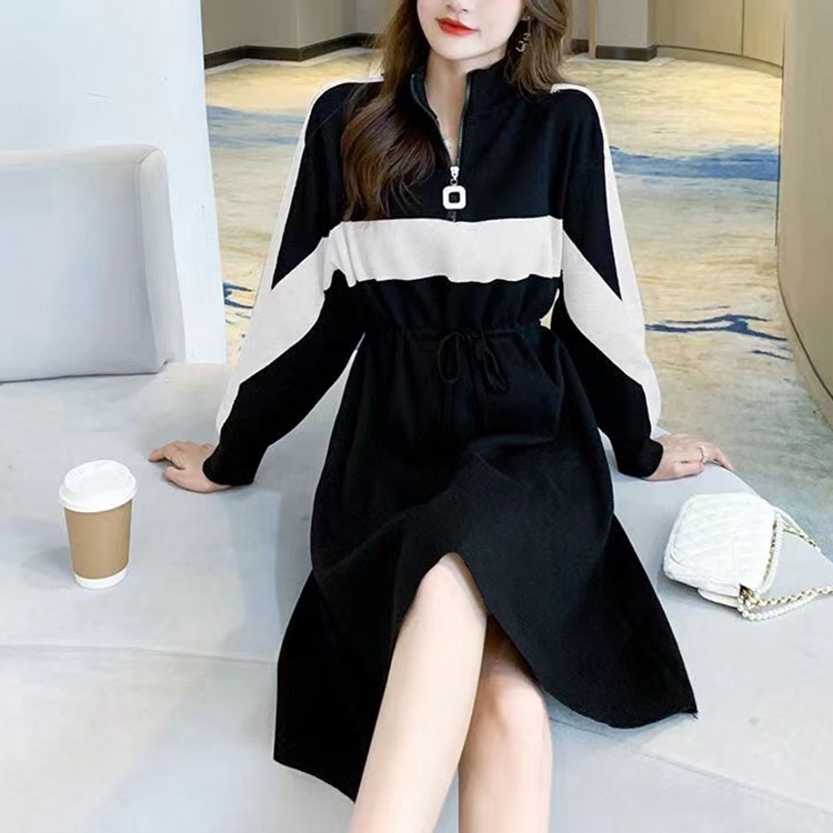 Đầm IELGY cổ lọ dáng rộng màu sắc tương phản thời trang dành cho nữ