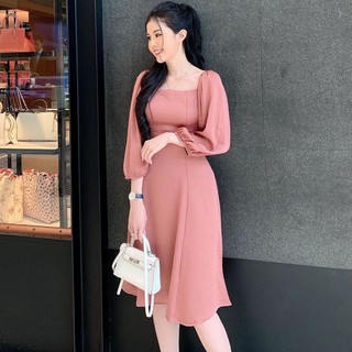 Đầm váy freesize hồng ruốc tay lỡ